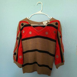 Vintage Bonnie &  Bill Pullover Sweater Knit Embroidered 3/4 Long Sleeve Size M
